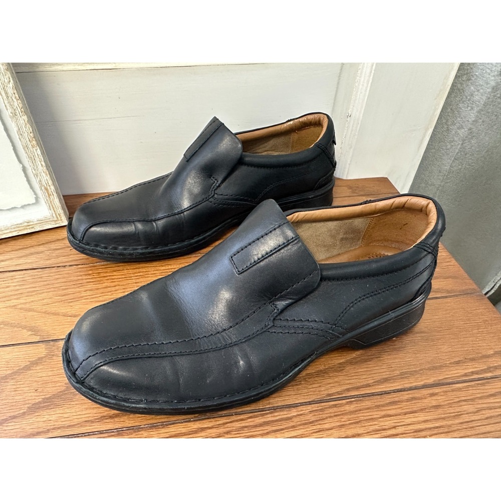 Clarks Mens Size 10 Black Leather‎ Shoes Casual Slip-on Loafers 14885 Dress Shoe